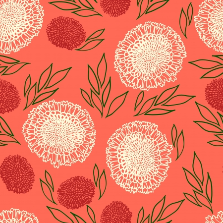 Vector pattern with flowers drawn in thin linesのイラスト素材