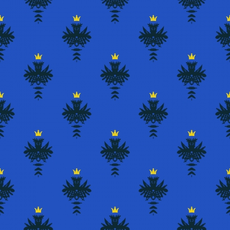 Simple, elegant rich vector pattern with damask motif and small gold crownsのイラスト素材