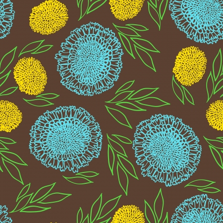 Vector pattern with flowers drawn in thin linesのイラスト素材