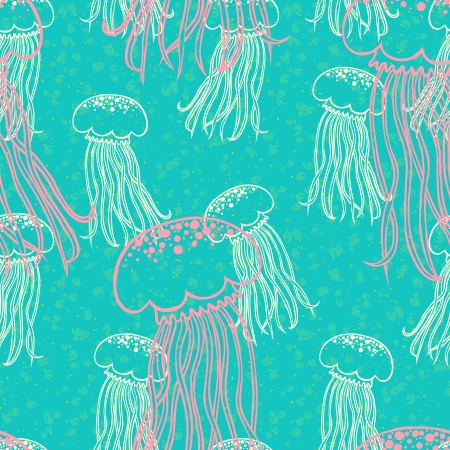 Nautical pattern with jellyfishes on bright blue のイラスト素材