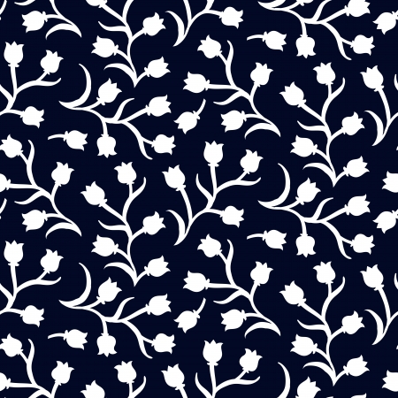 Ditsy floral pattern with small white tulips on dark black . Seamless vector texture for print, spring summer fashion, textile design, fabric, home decor, flower shop website, wallpaperのイラスト素材