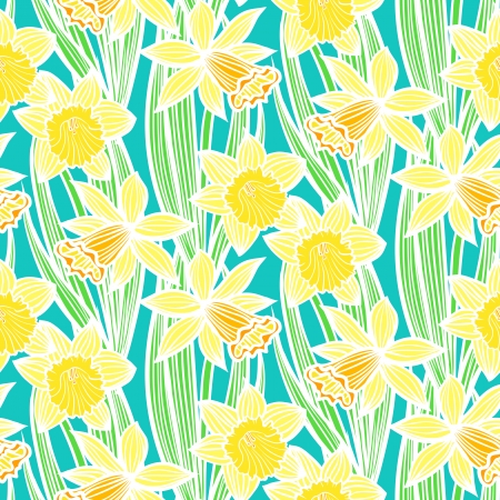Hand drawn vintage floral pattern with daffodils or narcissus. Seamless vector texture for print, wallpaper, spring summer fashion, wedding invitation card background, fabric, textile, gift paperのイラスト素材