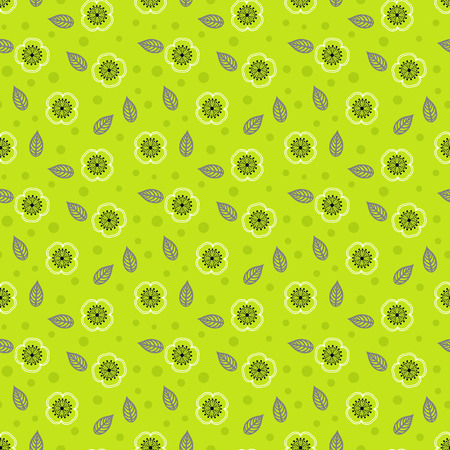 Ditsy pattern with small white sakura flowers on green background  Seamless vector texture for web, print, spring summer fashion, textile design, fabric, home decor, flower shop website, wallpaper のイラスト素材