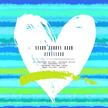 grunge card with hand painted heart shape on striped blueのイラスト素材