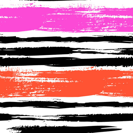 Multicolor striped pattern with horizontal brushed lines in bright pink and red. のイラスト素材