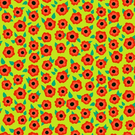 Ditsy floral pattern with small red roses on green background.のイラスト素材