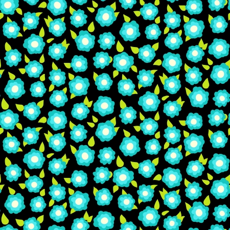 Ditsy floral pattern with small forget-me-not flowers on black background.のイラスト素材