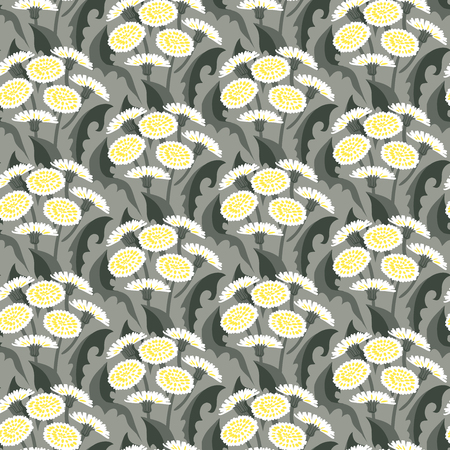 Vector seamless floral pattern with dandelion flowers on grey. のイラスト素材