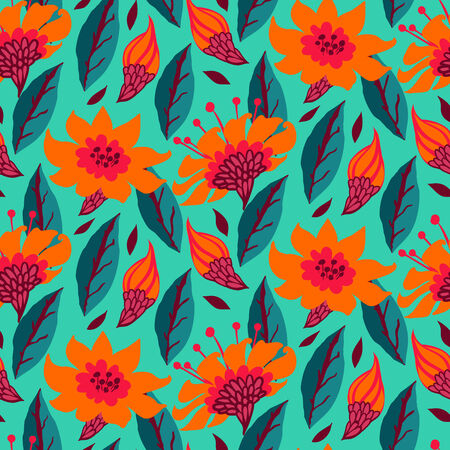 Vector seamless floral pattern with daisy flowers on turquoise. のイラスト素材