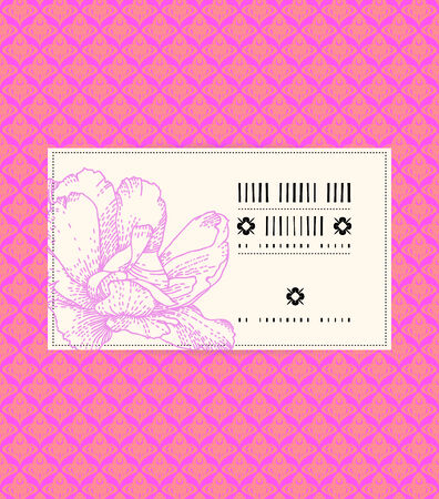 Vector vintage card with peony on romantic pink background. Template for spa promotion, flower shop gift card, soap package, spring sale coupon, perfume box design, business card, wedding invitationのイラスト素材