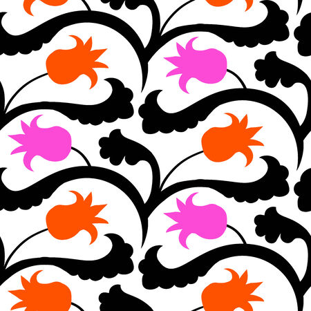 Suzani, vector seamless ethnic pattern with Uzbek, Turkish and Kazakh motifs. in bright vibrant colors. Texture for web, print, wallpaper, home decor, summer fall fashion textile, fabric, ceramic tileのイラスト素材