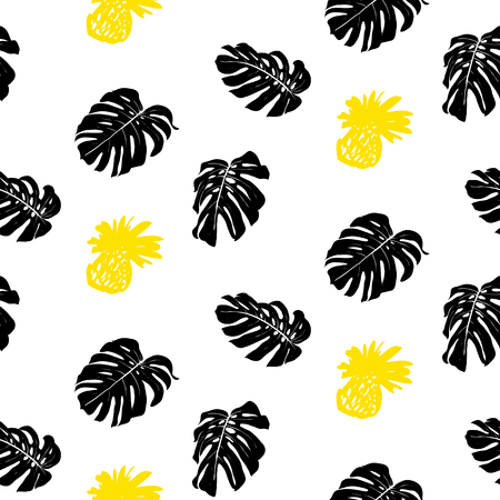Tropical grunge pattern with fruits and leafsのイラスト素材
