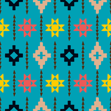 Vector seamless ethnic pattern with american indian motifs in multiple colors. Colorful aztec...