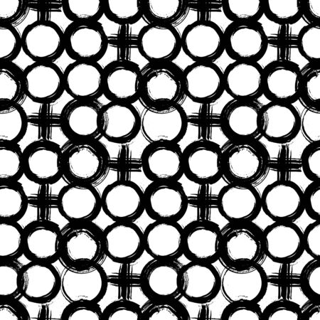 Vector pattern with big bold painted circles and crosses. Graphic hand drawn print for winter fall fashion with random round shapes in 1950s style in black and whiteのイラスト素材