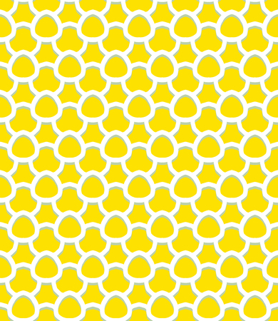 Vector geometric pattern with art deco motifs. Simple vector texture with scales and round shapes in vintage 1920s and 1930s style. Decorative retro background in bright yellow color.のイラスト素材