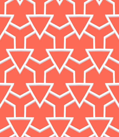 Vector geometric pattern with art deco motifs. Simple vector texture with triangle shapes in vintage 1920s and 1930s style. Decorative retro background in tropical coral red color.のイラスト素材