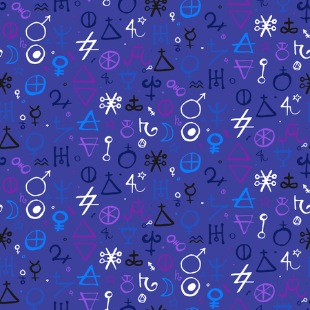 Vector geometric pattern with alchemy symbols and shapes in medium size. のイラスト素材