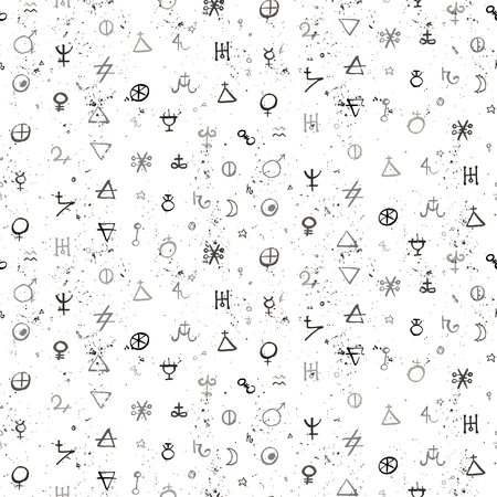 Vector geometric pattern with alchemy symbols and shapes in small size.のイラスト素材