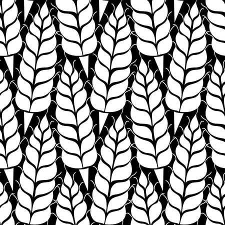 Vector seamless pattern with silhouettes of wheat ears. Whole grain, natural, organic background for bakery package, bread products. Vector illustration of growing rye field. Barley, corn texture.のイラスト素材