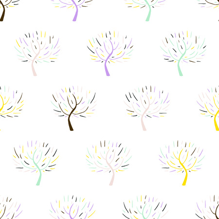 Simple elegant hand drawn pattern with three silhouettes in white for fall winter fashion or Christmas wrapping paper. Chic natural retro style print with woods and bare branches for baby room decorのイラスト素材