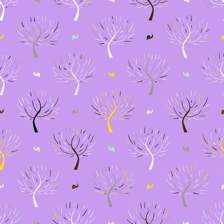 Simple elegant pattern with three silhouettes and snails in pink colors for fall winter fashion or gift wrapping paper. Chic, natural retro style print with woods and bare branches for baby girl roomのイラスト素材