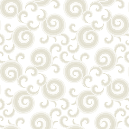 Vector seamless pattern with gold curls and swirls. Nautical texture with waves. Illustration of sky with abstract clouds. Drawn Japanese water graphic. Frost elegant background. Christmas white paperのイラスト素材