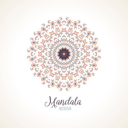 Vector illustration of detailed mandala. Winter background for Christmas card. Concept round ornament for yoga studio, meditation, Indian, Arabic or Thai cuisine restaurants ads, tattoo salonのイラスト素材
