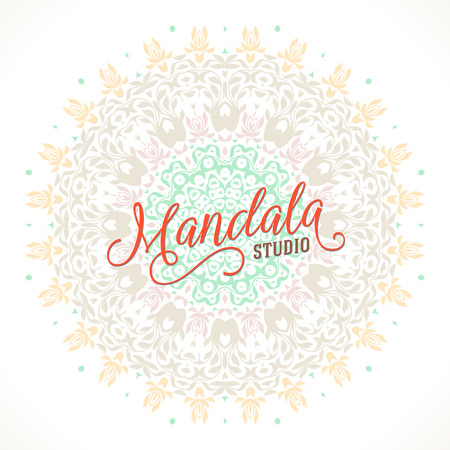 Vector illustration of big detailed mandala. Floral abstract background. Concept round ornament for yoga studio, meditation, Indian, Arabic or Thai cuisine restaurant, tattoo salon, wedding invitationのイラスト素材