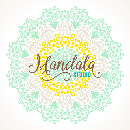 Vector illustration of big detailed mandala. Floral abstract background. Concept round ornament for yoga studio, meditation, Indian, Arabic or Thai cuisine restaurant, tattoo salon, wedding invitationのイラスト素材