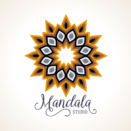 Vector illustration of small detailed mandala. Geometric abstract background.  Concept round ornament for yoga studio, tattoo salon, meditation with Indian, Arabic, ottoman and Moroccan motifsのイラスト素材
