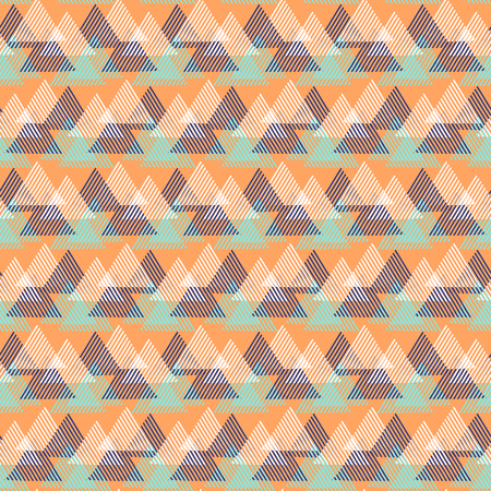 Vector seamless geometric pattern with striped triangles, abstract dynamic shapes in bright color....