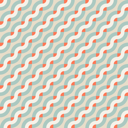 Vector geometric seamless pattern with diagonal waves, lines and stripes in retro colors. Striped modern bold print in retro art deco style for spring summer fashion. Abstract waving retro art styleのイラスト素材