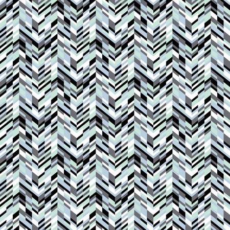 Vector geometric seamless pattern with lines and zigzags in blue colors. Modern bold chevron print in retro style for summer spring fashion. Abstract techno chevron background with colorful blocksのイラスト素材