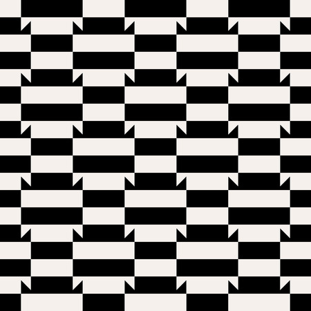 Abstract geometric monochrome pattern with lines, stripes, bricks, random geometric shapes. Vector seamless abstract print in op art style. Black and white bold textile design for fall winter fashionのイラスト素材
