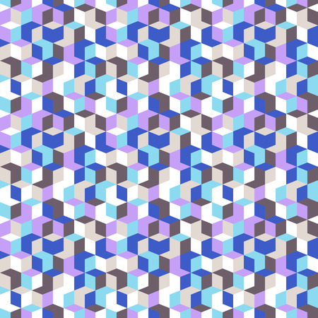 Vector geometric seamless pattern with diamond shapes in pastel blue color. Modern op art print with random mosaic cubes for fall winter fashion. Abstract techno memphis check backgroundのイラスト素材
