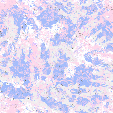 Vector antique pattern in vintage shabby chic retro style on pink purple watercolor splatter. Romantic print with wavy line, vines, curve for spring summer fashion. Small abstract background with laceのイラスト素材