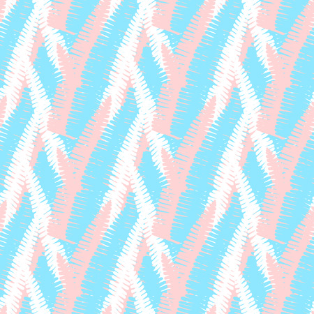 Vector seamless floral soft pink blue pattern inspired by tropical nature and plants with shapes of fern leaves and trees. Green abstract jungle print with silhouettes of paradise island foliageのイラスト素材