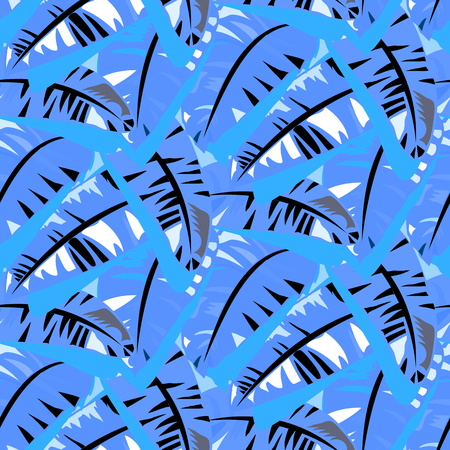 Tropical vector pattern with banana leaves in bright colorのイラスト素材