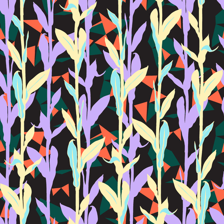 Organic floral pattern with leaves and geometric motif. Seamless vector pattern in fall autumn color. Bohemian autumn leaves background in geometric style. Vintage print with leaf for fall home decorのイラスト素材