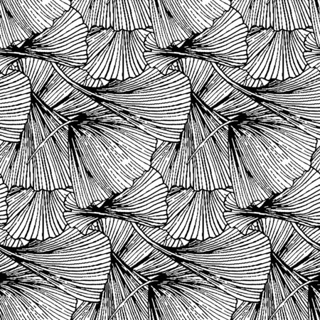 Vector seamless pattern with hand drawn striped leavesのイラスト素材