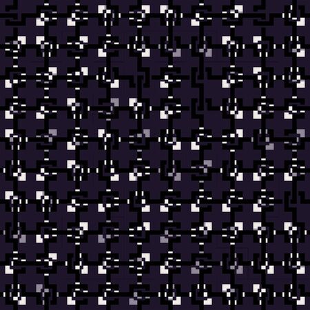 Vector abstract black and white pattern with geometric random shapes, squares checks, maze lines. Geometric print for sporty fashion with glitch effect. 1980s design background for sportswearのイラスト素材