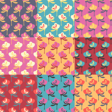 Patchwork pattern with flowersのイラスト素材