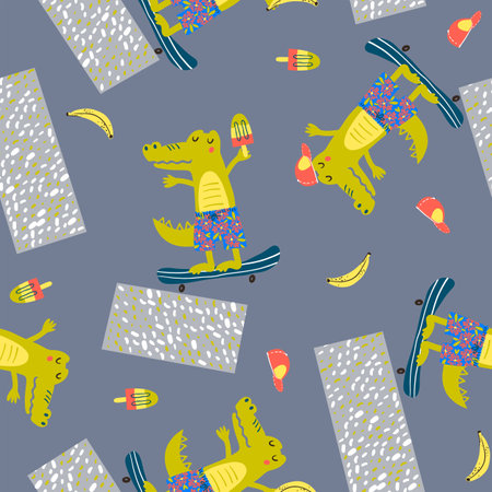 Cute crocodiles skateboardingのイラスト素材
