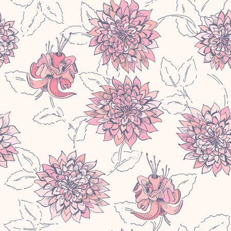 Hand drawn vector sketched flowers.のイラスト素材