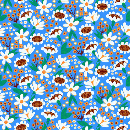 White garden flowers on blue backgroundのイラスト素材