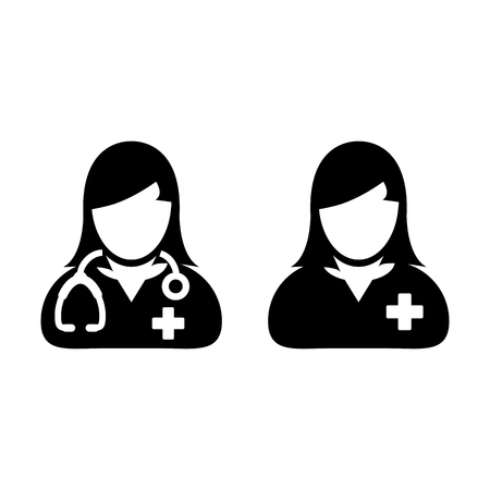 Woman Doctor Icon with Patient or Medical Assistant Avatar in Glyph Pictogram Symbol illustrationのイラスト素材