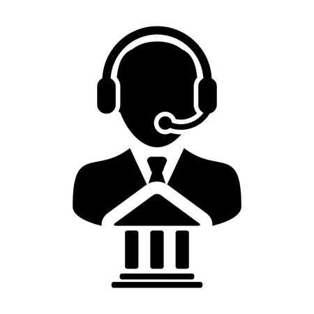 Service icon. Vector of bank call center male person profile avatar for online support with 
headset in Glyph. Pictogram symbol illustrationのイラスト素材