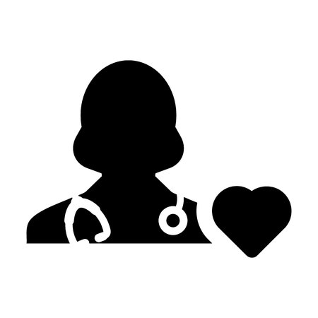 Doctor Icon Vector Cardiologist Specialist with Heart Symbol Female Physician Profile Avatar in Glyph Pictogram illustrationのイラスト素材