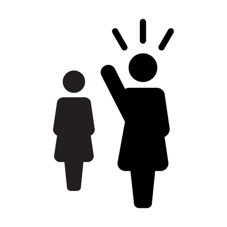 Leader Icon vector female public speaker person symbol for leadership with raised hand in glyph pictogram illustrationのイラスト素材