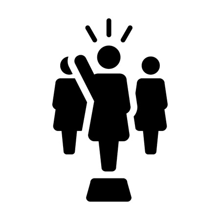 Leader Icon vector female public speaker person symbol for leadership with raised hand in glyph pictogram illustrationのイラスト素材